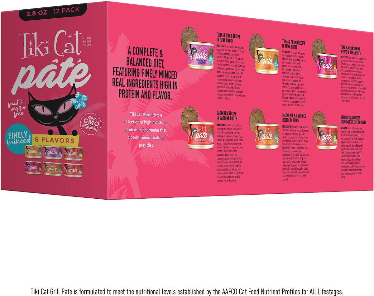 Tiki Cat Pate Variety Pack Wet Cat Food， 2.8-oz， case of 12