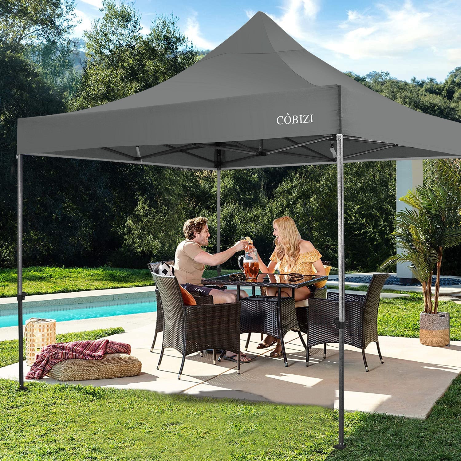 10 x 10ft Pop Up Canopy Tent Instant Outdoor Party Heavy Duty Canopy Straight Leg Commercial Gazebo Tent Shelter with 4 Removable Sidewalls, 4 Sand Bags, Roller Bag, Gray