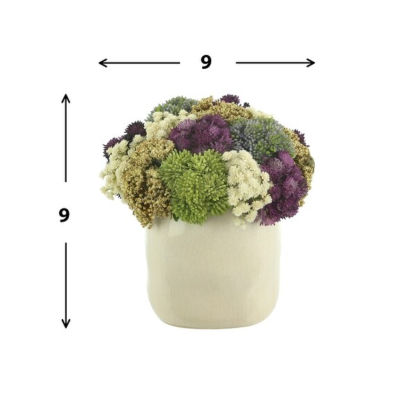 Sedum and Baby's Breath Floral Arrangement in a Ceramic Vase