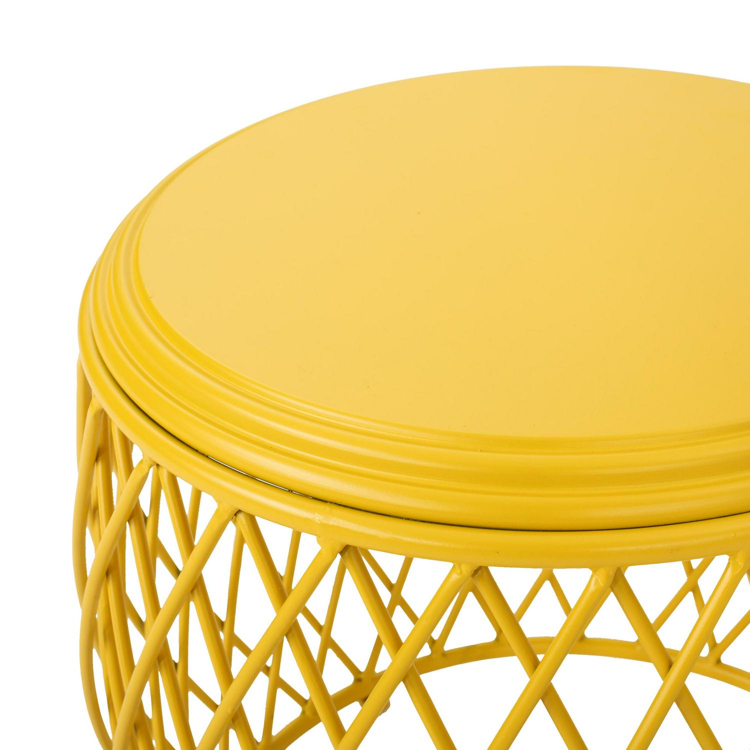 Alameda Outdoor 19 Inch Diameter Lattice Iron Side Table， Matte Yellow