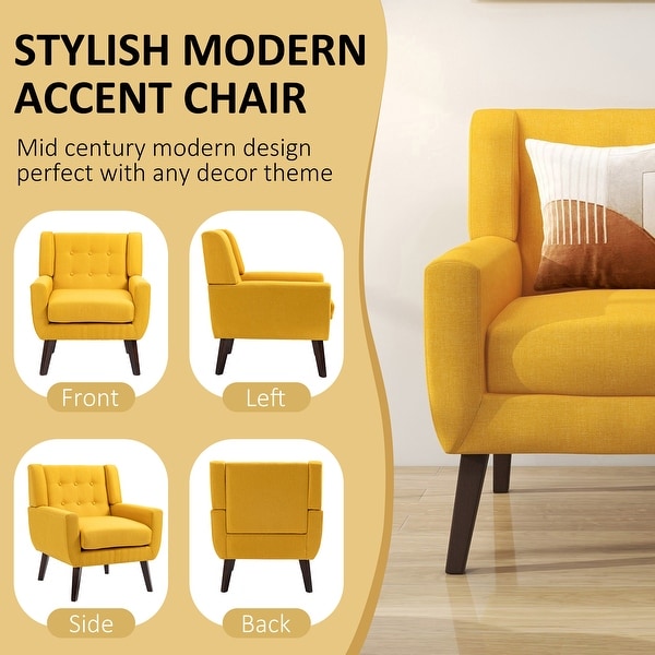 Set of 2 Modern Accent Chair Cotton Linen Upholstered Armchair for Living Room