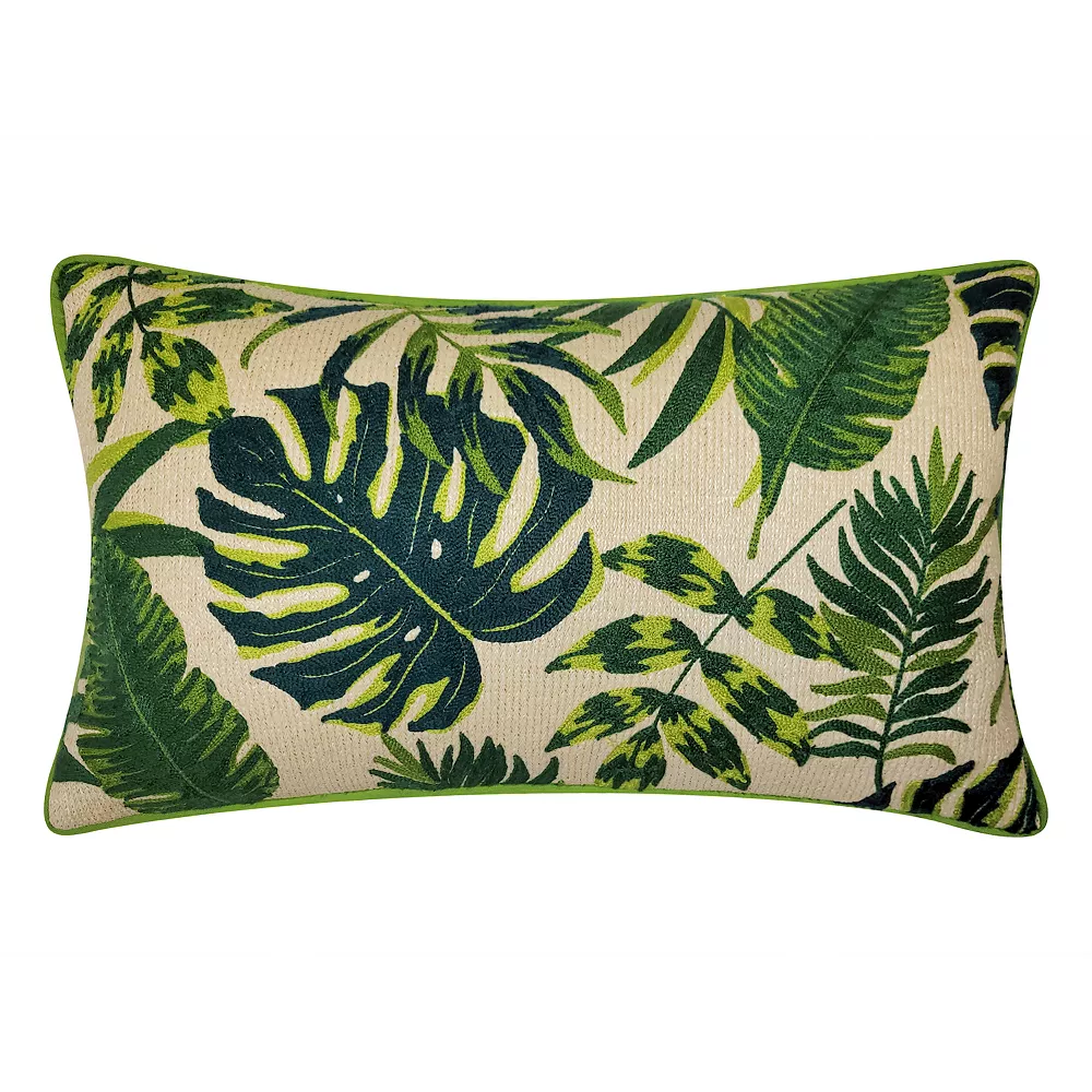 New York Botanical Garden? Indoor Outdoor Raffia Embroidered Leaves Throw Pillow