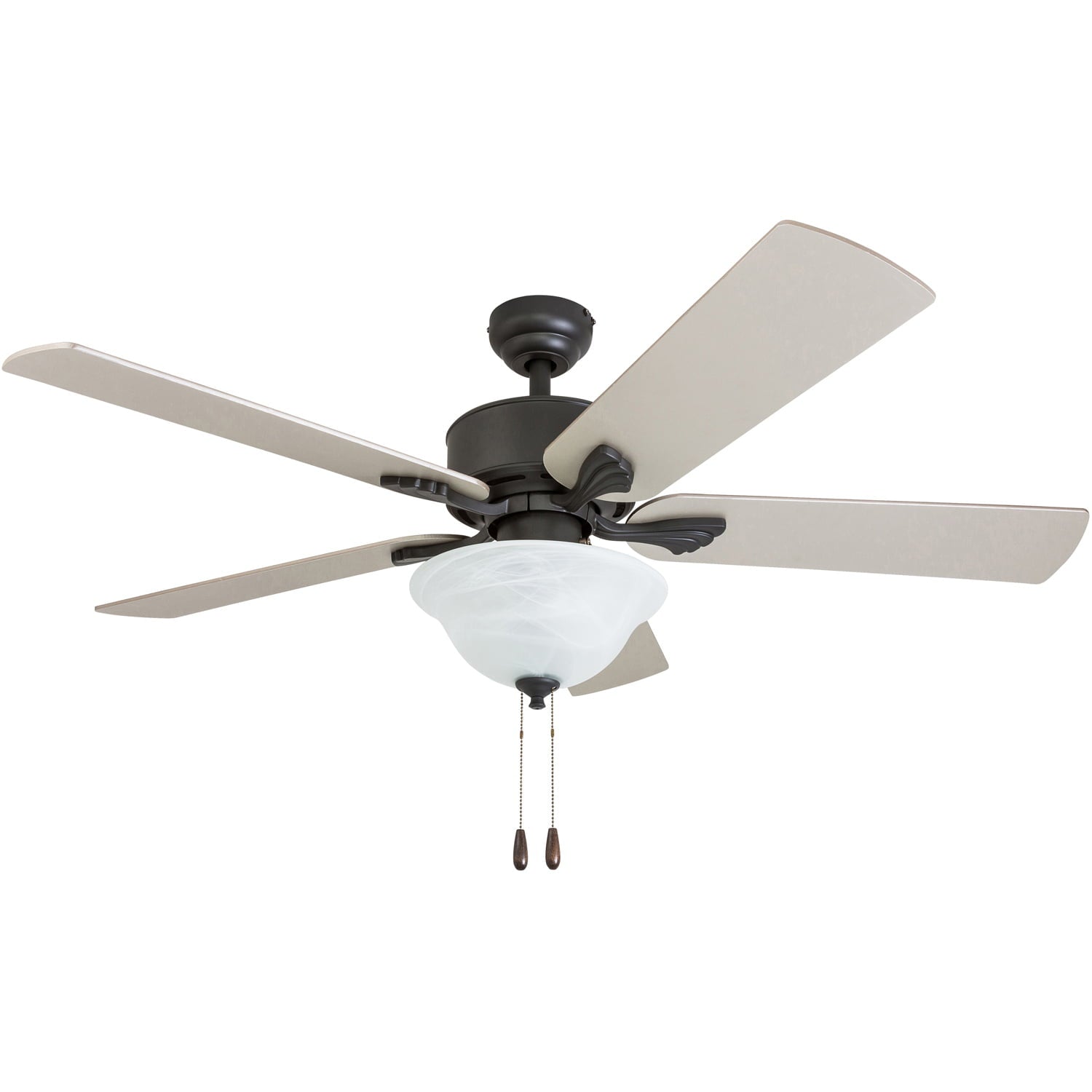 Prominence Home 50668-35 Berclair Traditional 52-Inch Aged Bronze Indoor Ceiling Fan, LED Bowl Light with Chilled Gray / Chocolate Maple Blades