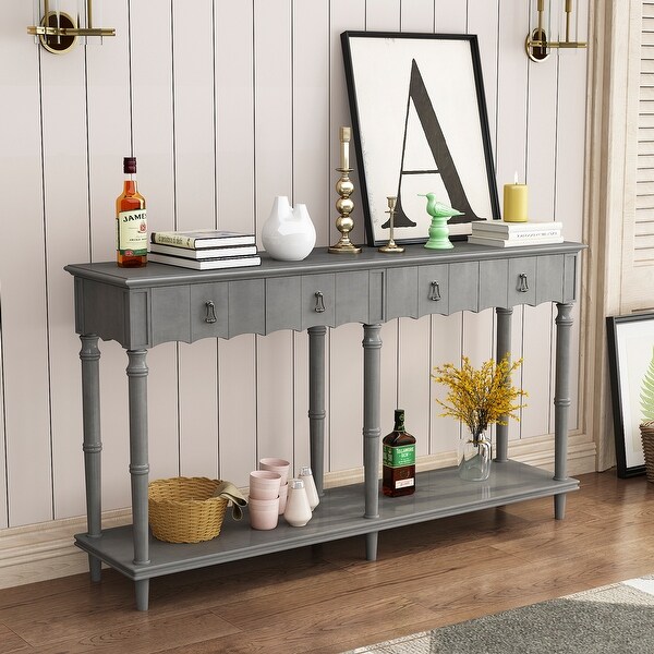 Country Console Table with 4 Front Facing Storage Drawers and 1 Shelf