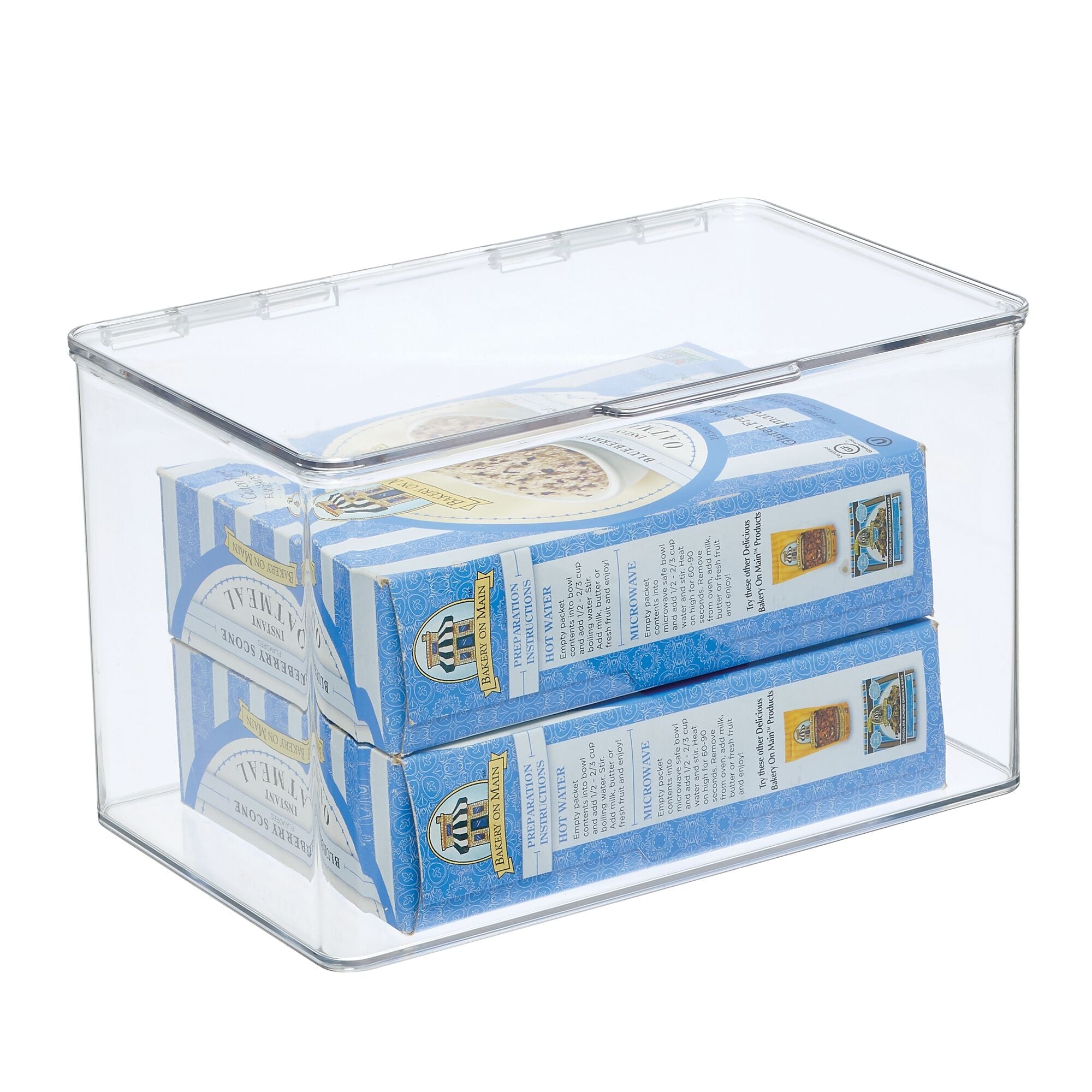 mDesign Plastic Stackable Food Storage Container Box with Hinged Lid - 4 Pack - Clear