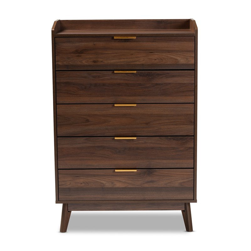 Bowery Hill Walnut Brown Finished 5-Drawer Wood Chest