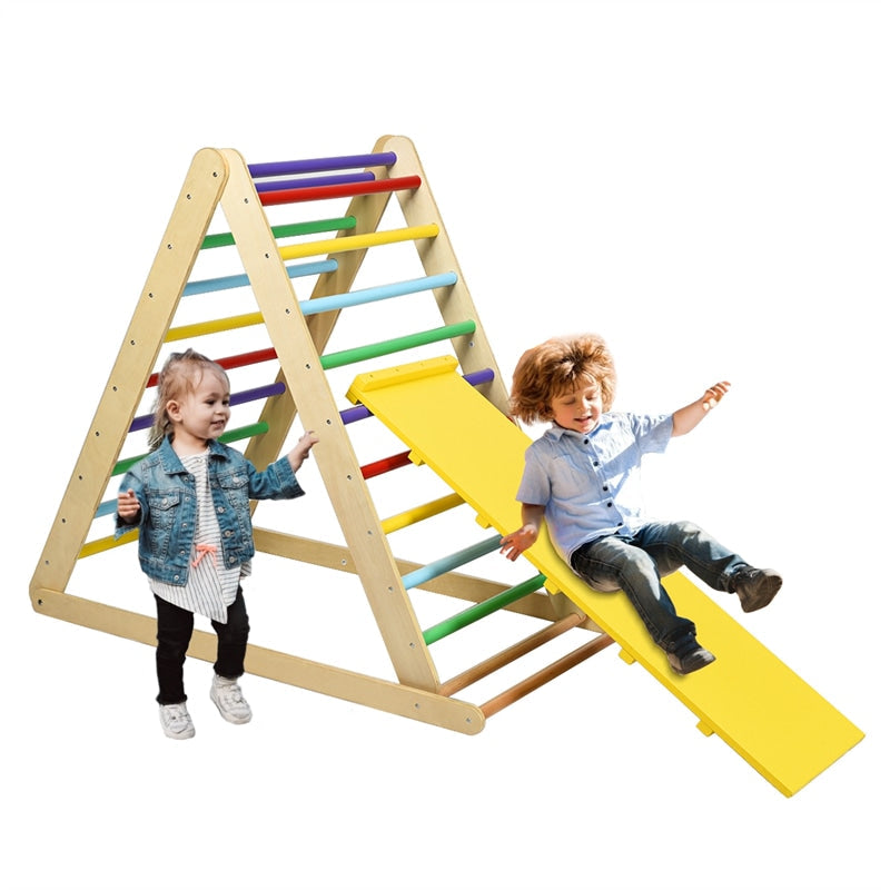 3 in 1 Climbing Toys Foldable Triangle Climber Wooden Montessori Play Gym Indoor Playground Ladder with Reversible Ramp for Toddlers