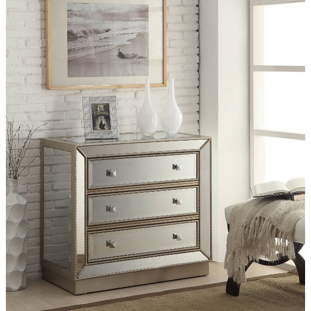 Grable Glam 3 Drawer Mirrored Chest Champagne Treasure Trove Accents