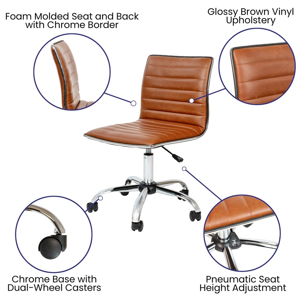 Low Back Designer Armless Ribbed Swivel Task Office Chair