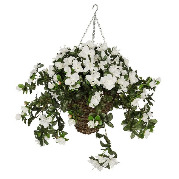 Faux White Azalea Hanging Basket