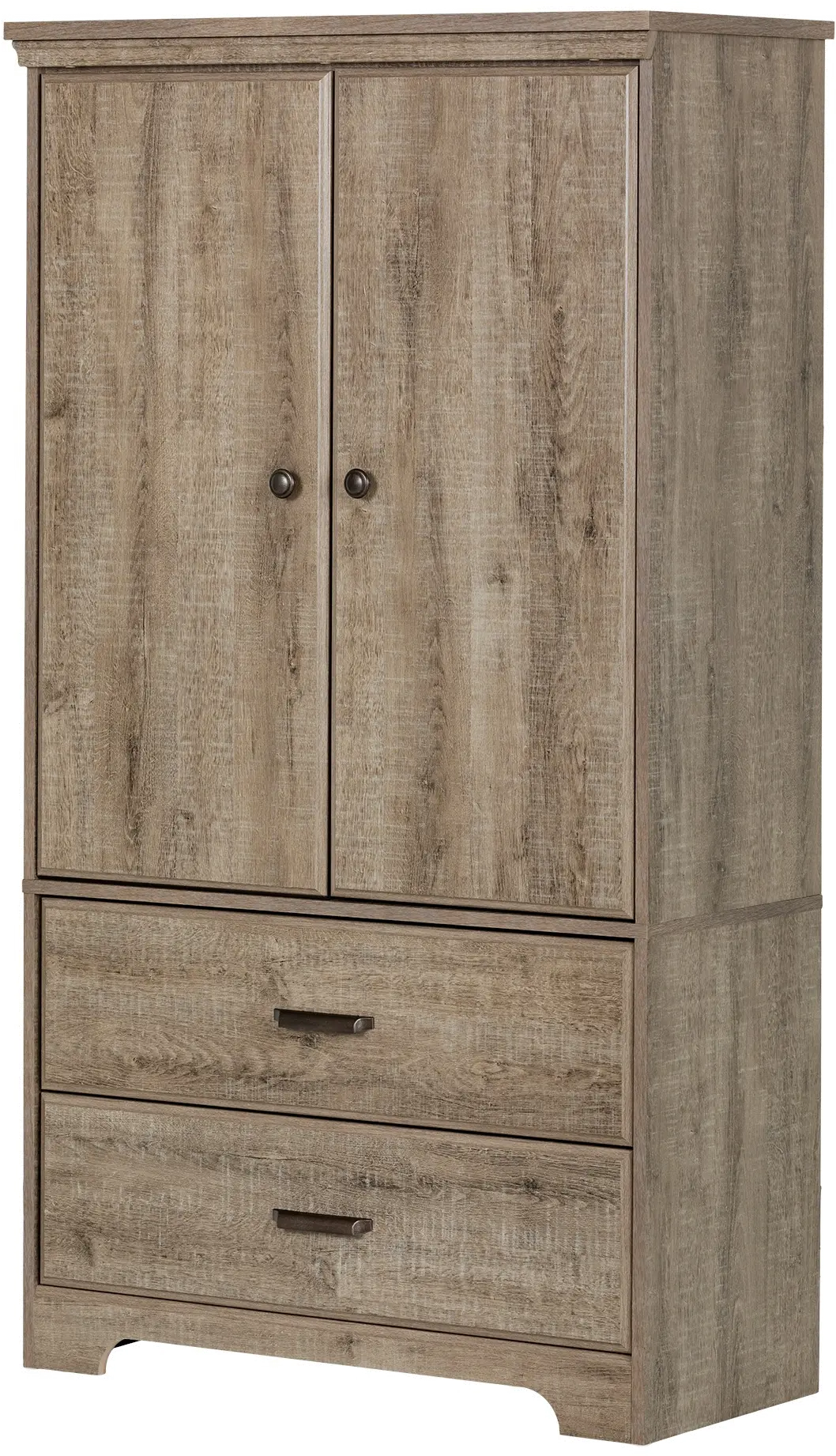 Versa Weathered Oak Two-Door Armoire with Drawers - South Shore