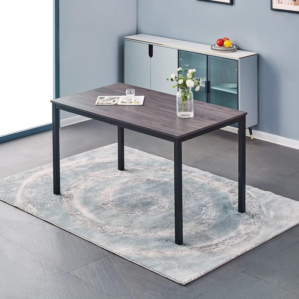 HomyLin Modern Brown Retangular Dining Table with Black Metal Legs