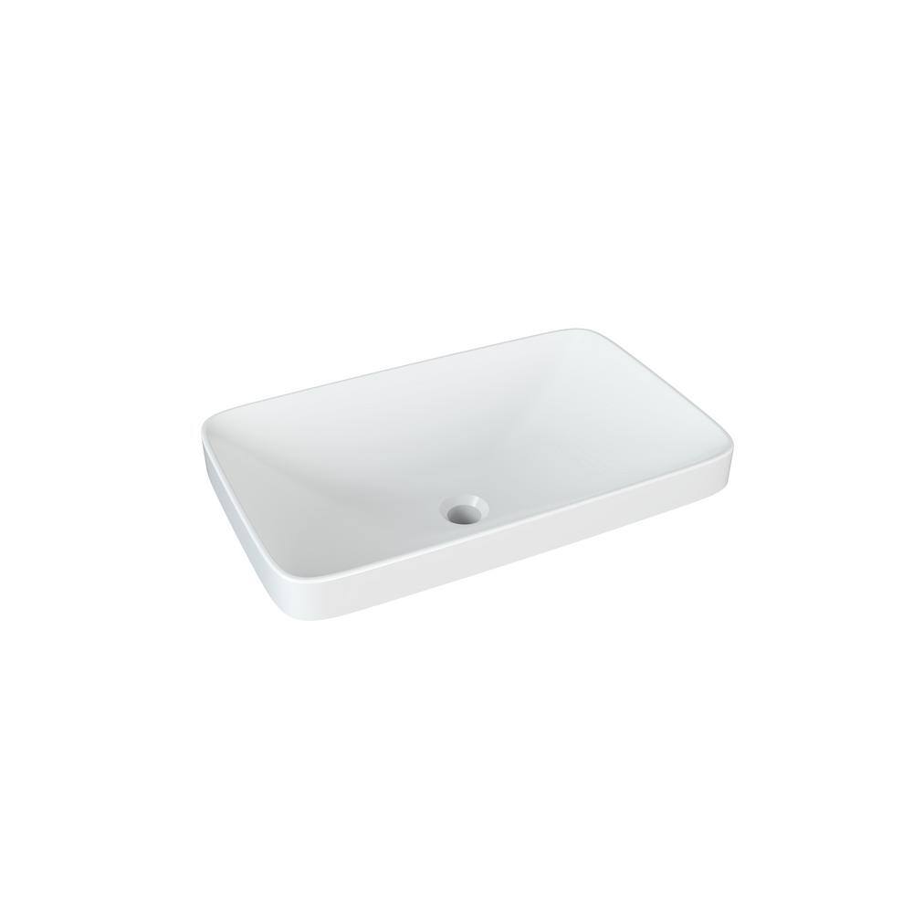 Glacier Bay 23.6 in. Ceramic Rectangular Vessel Bathroom Sink in White with Overflow Drain LW1828