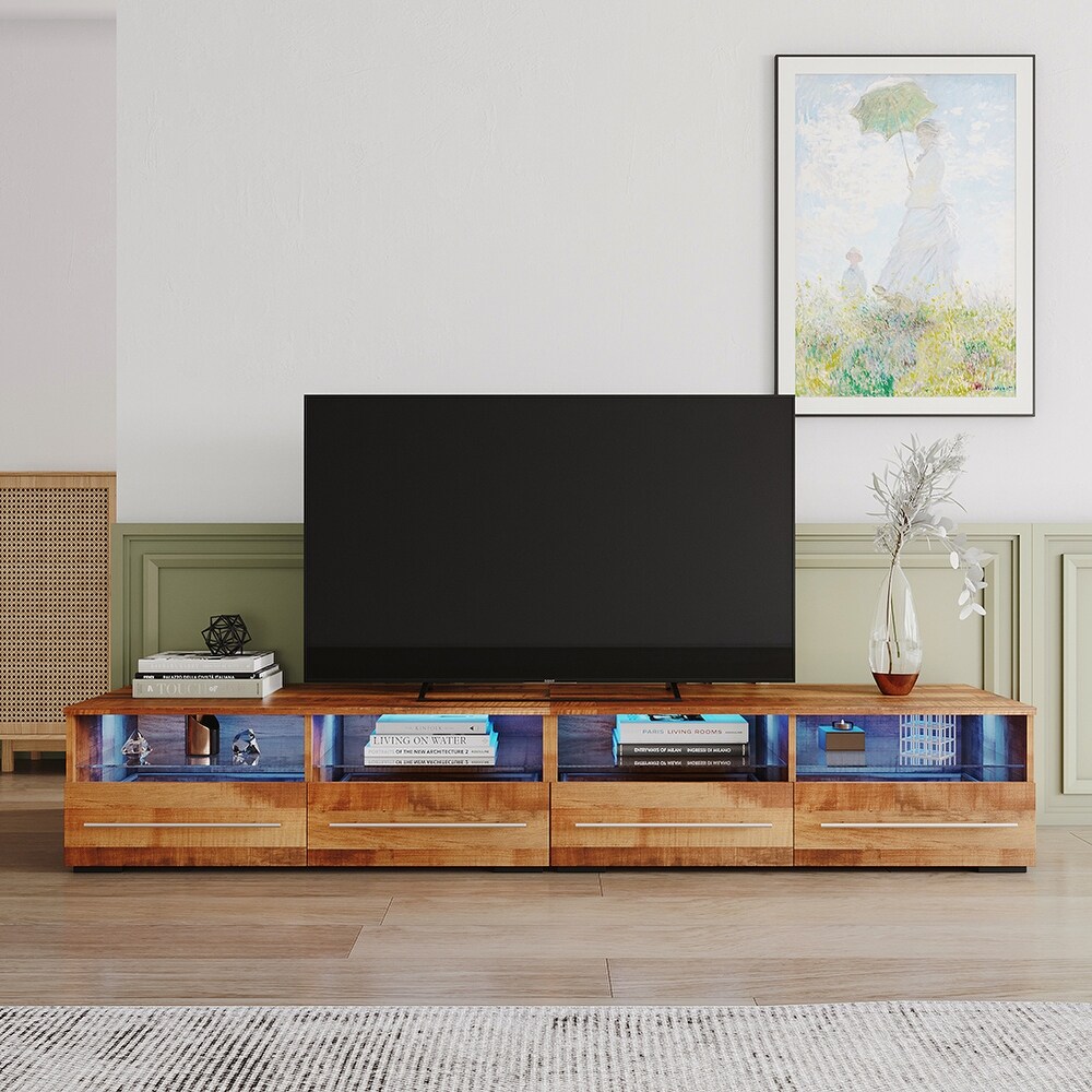 Mid century Modern Style TV Stand with 2 Drawers and LED Light
