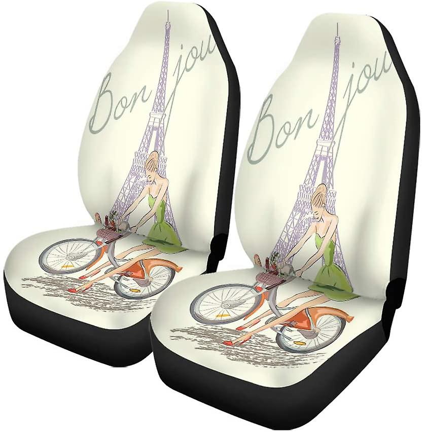 Set Of 2 Car Seat Covers Watercolor Eiffel Tower Universal Auto Front Seats Protector Fits For Car，suv Sedan，truck D---43391