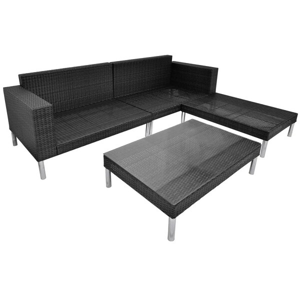 4 Piece Patio Lounge Set with Cushions Poly Rattan Black - Overstock - 36363729