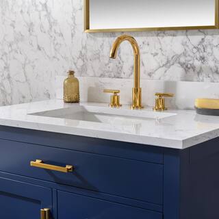 SUDIO Jasper 36 in. W x 22 in. D Bath Vanity in Navy Blue with Engineered Stone Vanity in Carrara White with White Basin Jasper-36NB