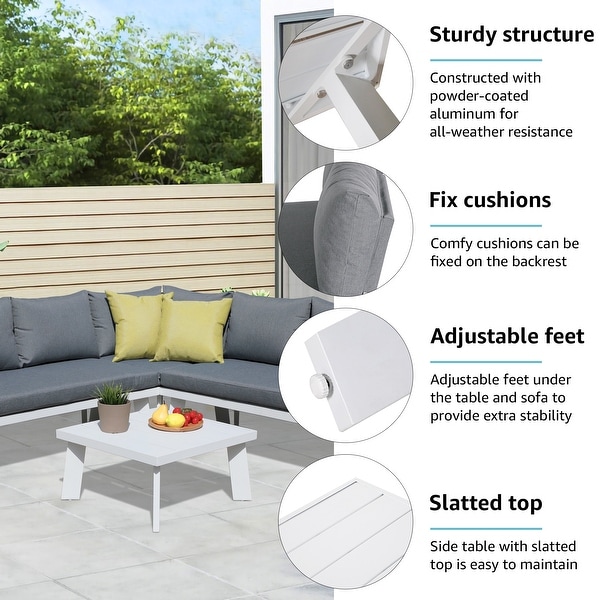 Outdoor Aluminum VShaped Sectional Seating Set with Side Table