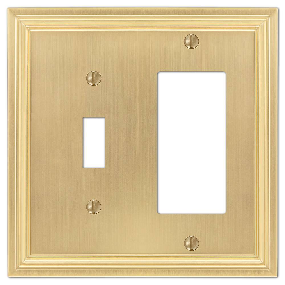 AMERELLE Hallcrest 2 Gang 1-Toggle and 1-Rocker Metal Wall Plate - Satin Brass 98TRSB