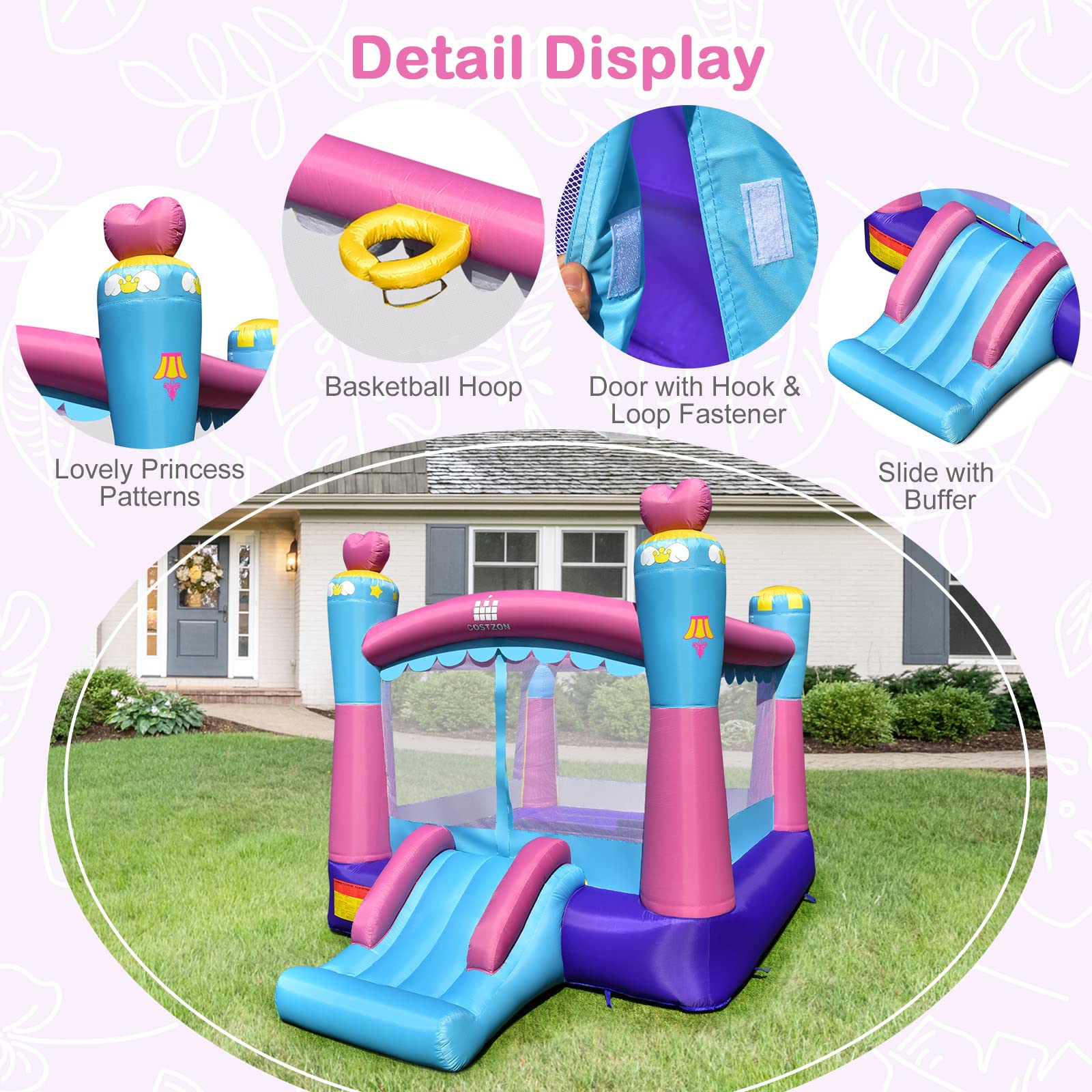 Inflatable Bounce House, 3-in-1 Bouncy House for Kids Princess Theme