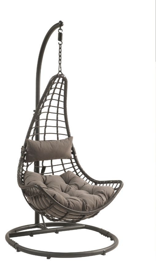 Acme Uzae Patio Hanging Chair With Stand Gray Fabric and Charcoal Wicker   Hammocks And Swing Chairs   by AMOC  Houzz