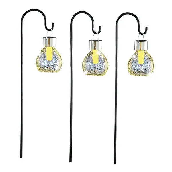 Solar Powered Flickering Fake Flame Pathway Lights - Set of 3 - 12.000 x 9.250 x 6.750