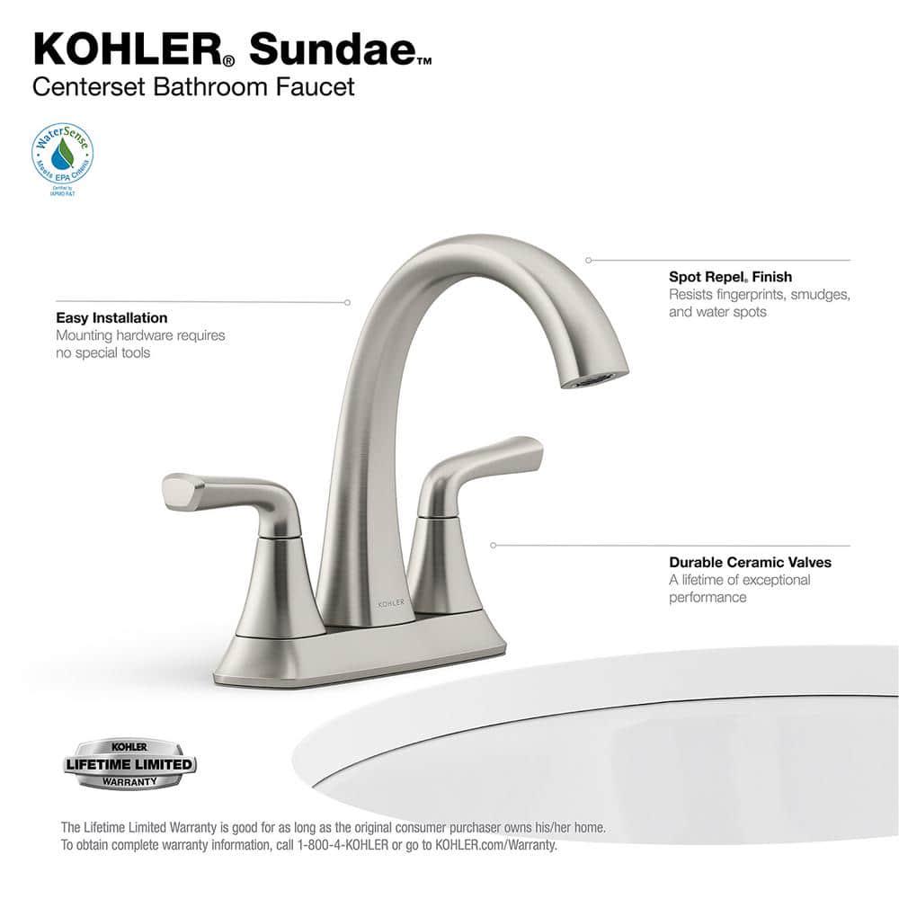 KOHLER Sundae 4 in Centerset 2Handles Bathroom Faucet in Vibrant Brushed Nickel