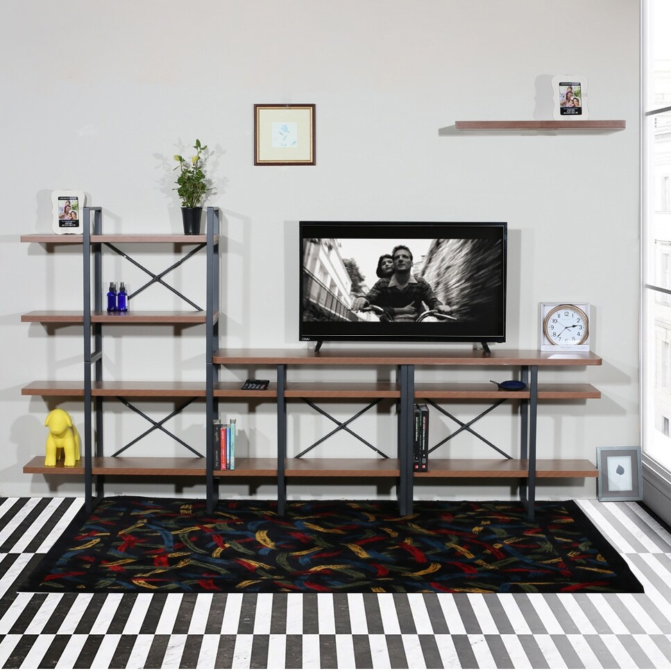 Davee TV Stand， Modern Media Storage Center for Living Room - Walnut - 56.69*106.30*13.78 inches