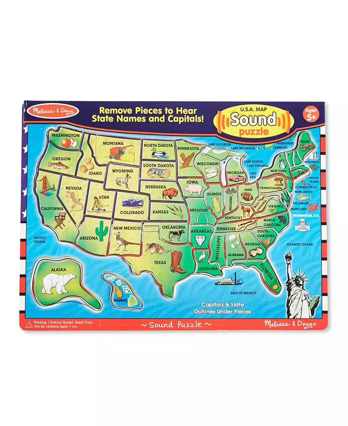 Melissa and Doug Melissa and Doug USA Map Sound Puzzle - Wooden Puzzle With Sound Effects (40 pcs)  Multicolor