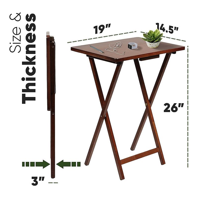 PJ Wood Folding TV Tray Tables w/ Compact Storage Rack， Honey Oak， 5 Piece Set