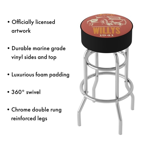 Jeep Willys 360 Degree Swivel Barstool with Foam Padded Seat - 20 x 20 x 31