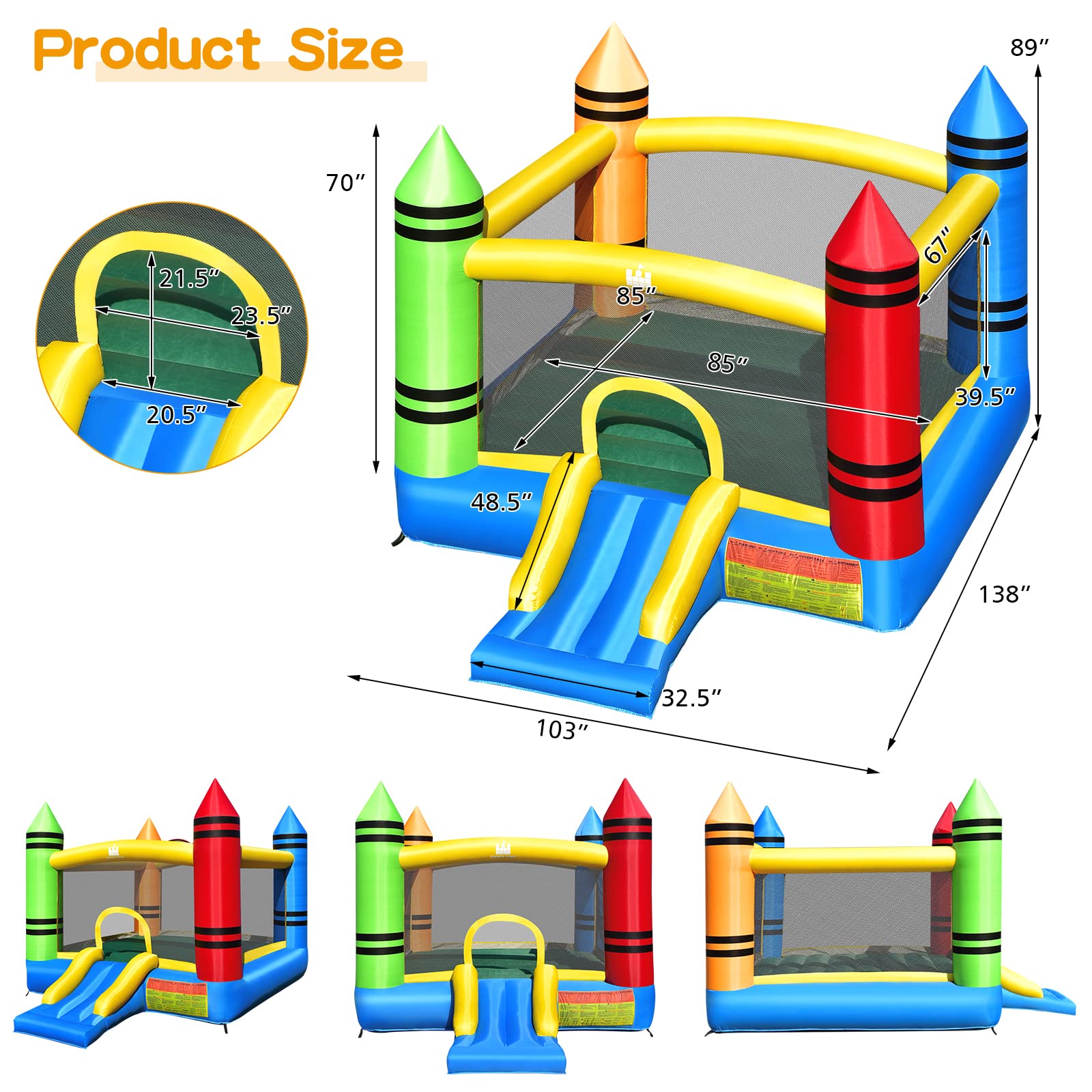 Costzon Inflatable Bounce House, Caryon Bouncy Castle for Kids, With 550W Blower