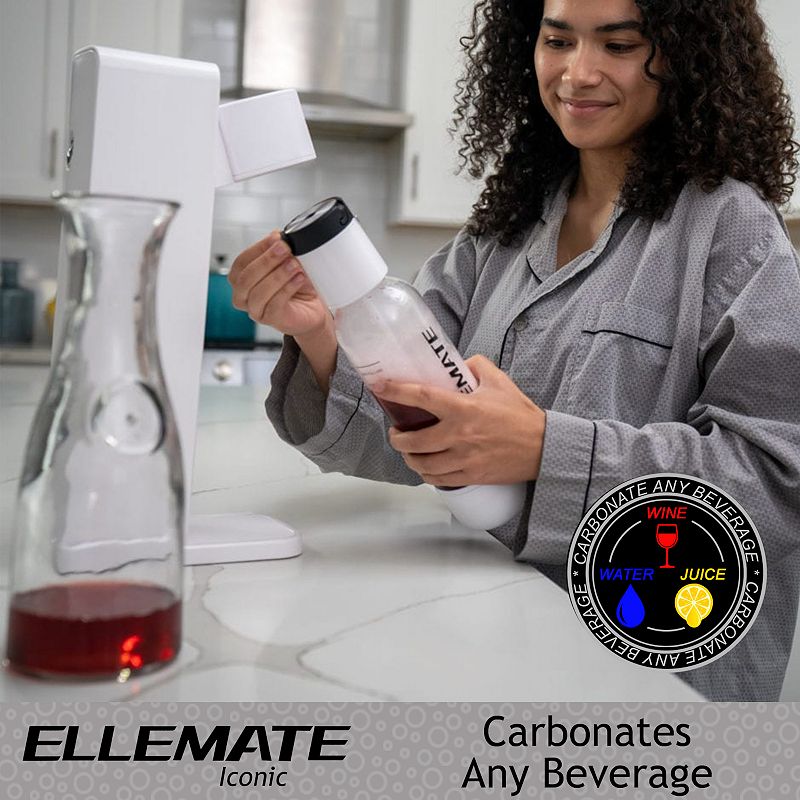 Ellemate Iconic Carbonated Drink Maker; Fizz Soda， Water， Wine， Juice and More; One- Push Fizz Technology， Cordless Carbonation