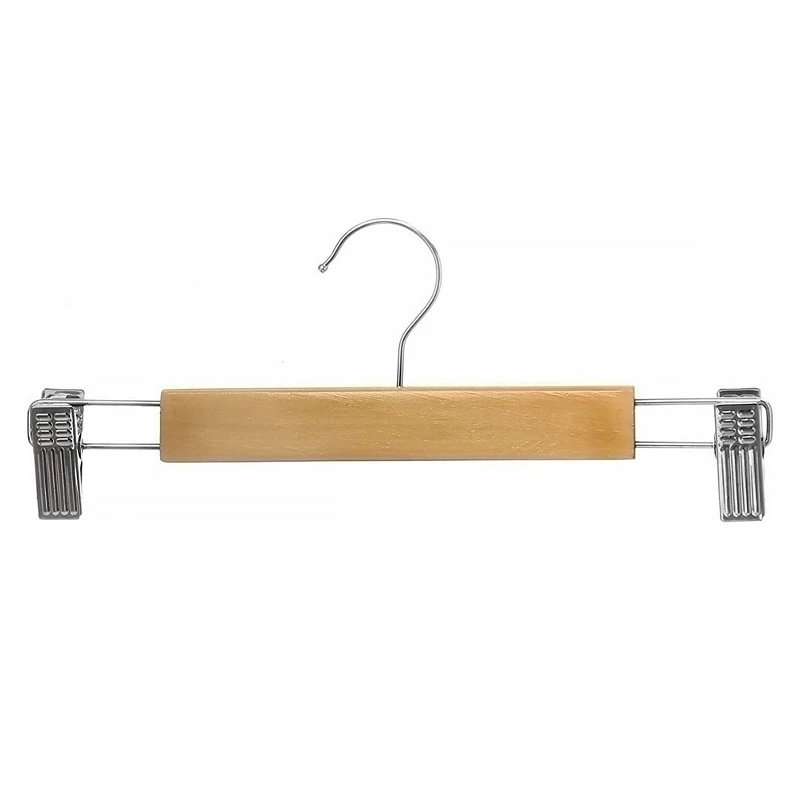 10 Pack Wooden Skirt Hangers with Clips Natural Wood Color - Clip Hanger for Pant， Skirts， Slacks