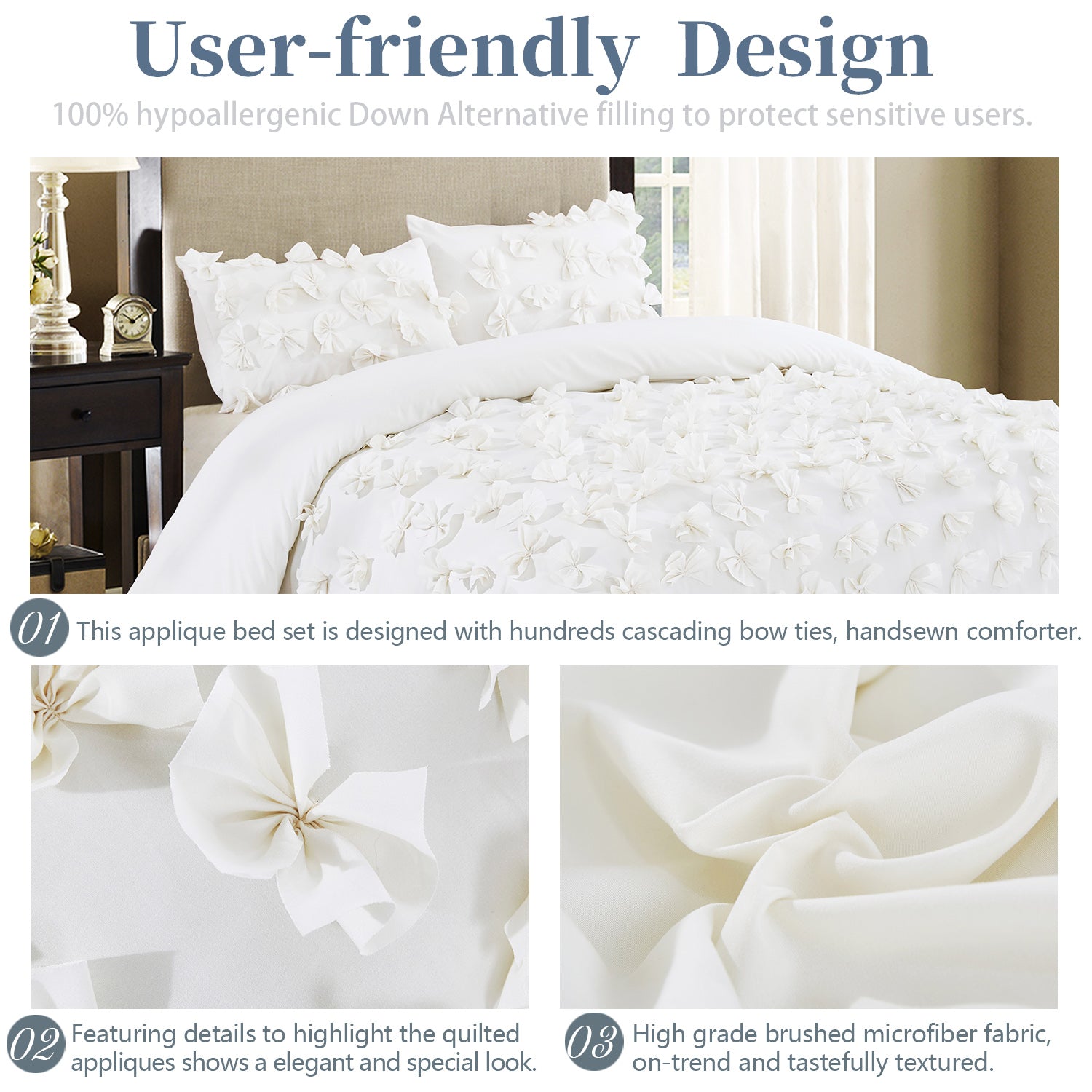 3 Piece Gray Burrterfly Flower Applique Collection Comforter Set