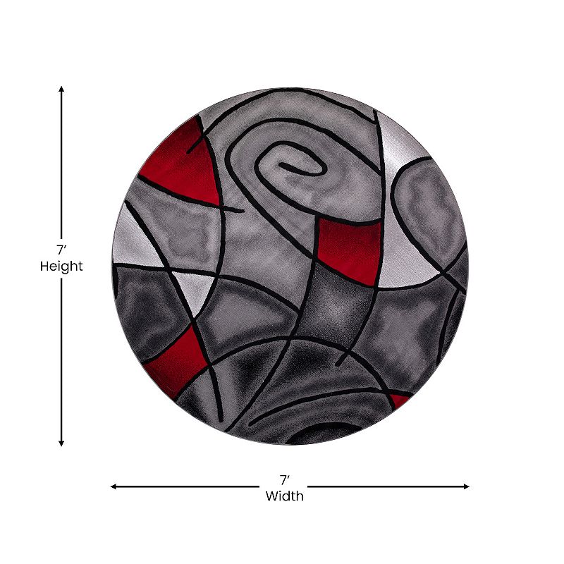 Masada Rugs Masada Rugs Trendz Collection 7'x7' Round Modern Contemporary Round Area Rug in Red， Gray and Black