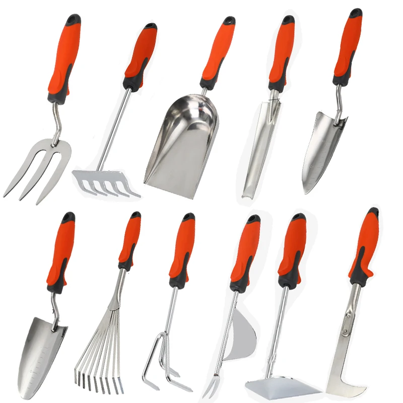 plastic handle stainless steel  garden gardening trowel transplanter rake cultivator weeder fork hand tool kit set supply