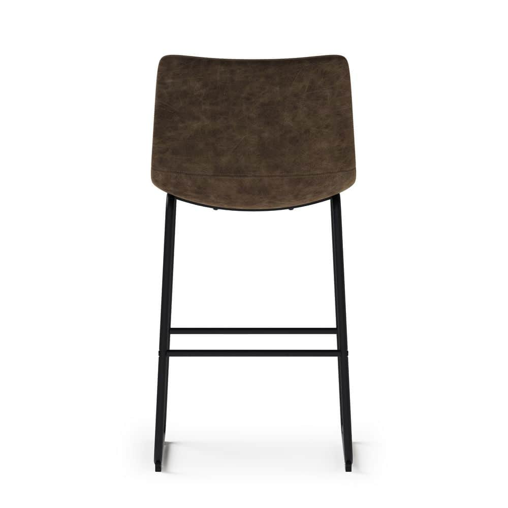 Simpli Home Warner 39.4 in Height Bar Stool (Set of 2) in Distressed Brown Faux Leather AXCWARBS-DBR