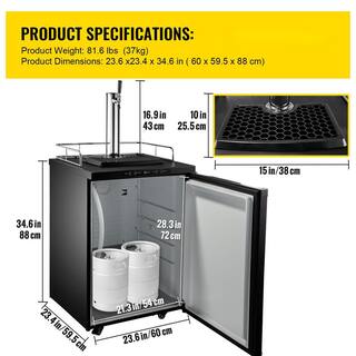 VEVOR 43 gal. Single Tap Beer Kegerator Refrigerator Mobile Stainless Direct Draw Beer Dispenser with LED Display in Black PJLZFPJHSDTMC98M1V1