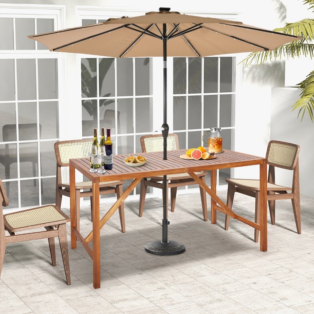 Costway Patio Rectangle Acacia Wood Dining Table Spacious Slatted Top Up To 6 Outdoor