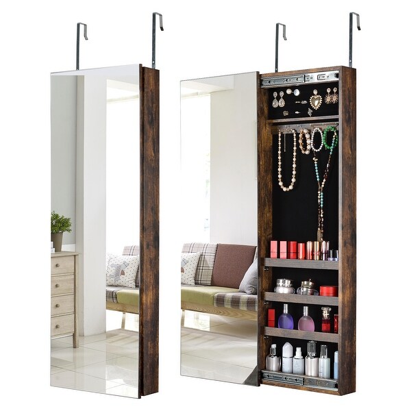 Full Mirror Jewelry Storage Cabinet With with Slide Rail， Can Be Hung On The Door Or Wall - - 37179007