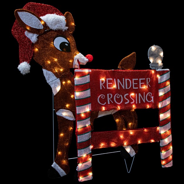 Led Lighted Rudolph Reindeer Crossing Outdoor Christmas Sign Decoration