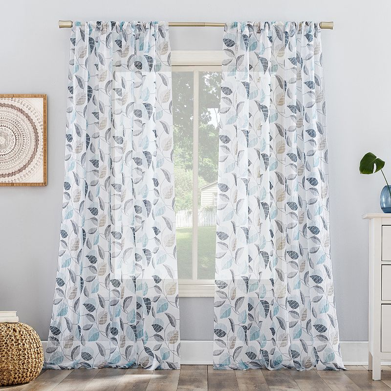 No. 918 Jamie Leaf Print Sheer Rod Pocket Window Curtain Panel