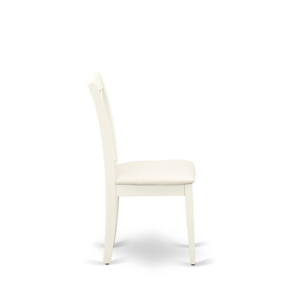 East West Furniture Dining Table Set  A Round Table and Linen Fabric Dining Chairs  Linen White (Pieces   Finish Options)