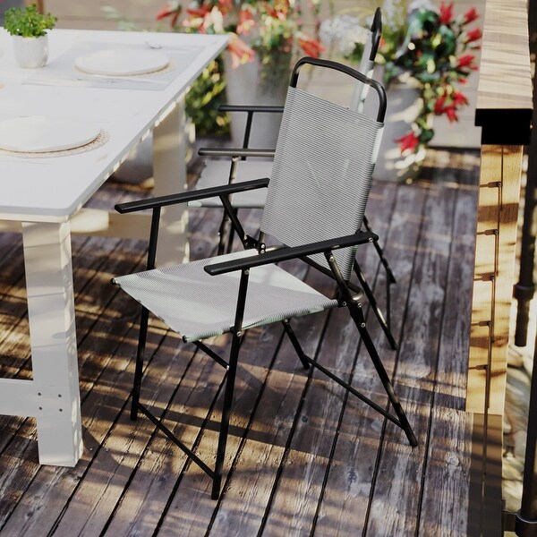 Set of 2 AllWeather Textilene Patio Sling Chairs with Armrests