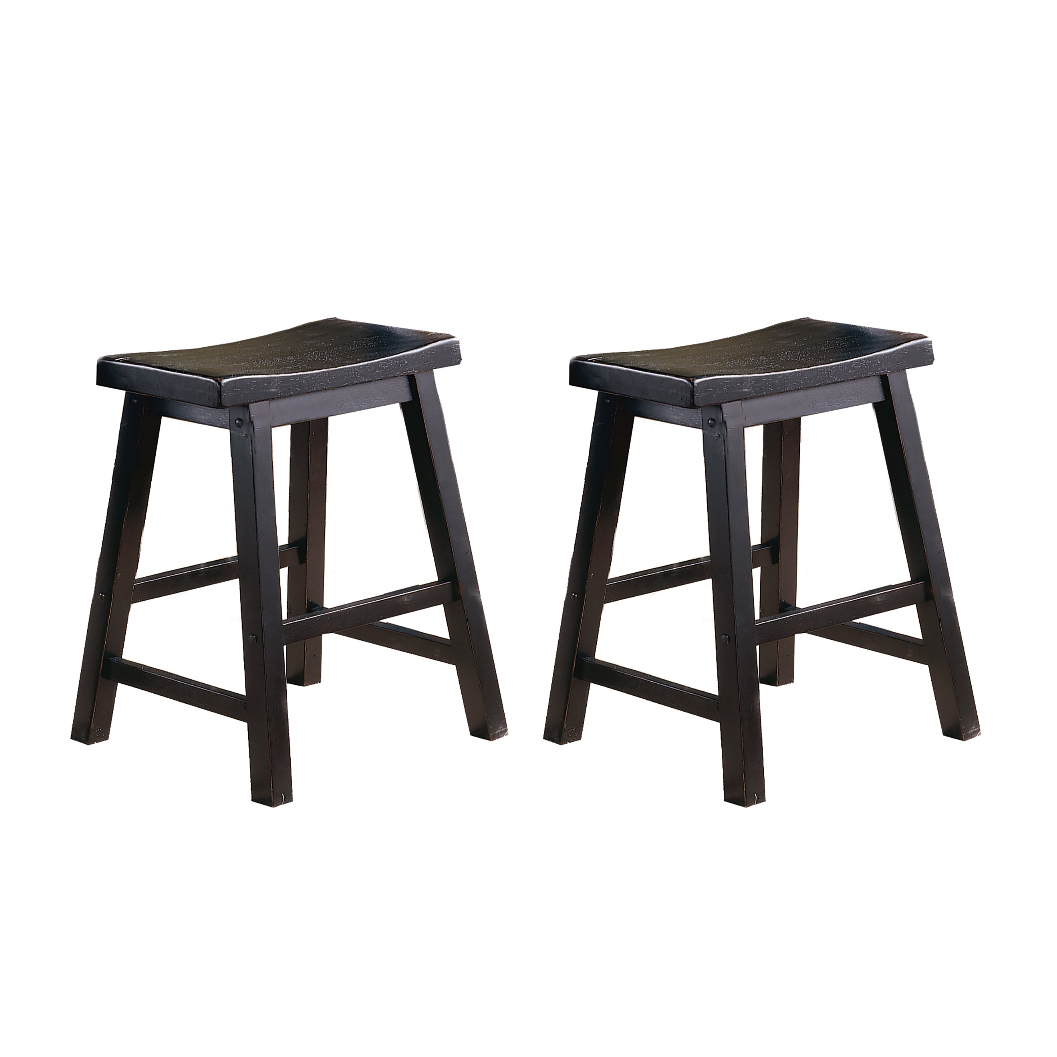 Black Finish 18-inch Height Saddle Seat Stools Set of 2pc Solid Wood