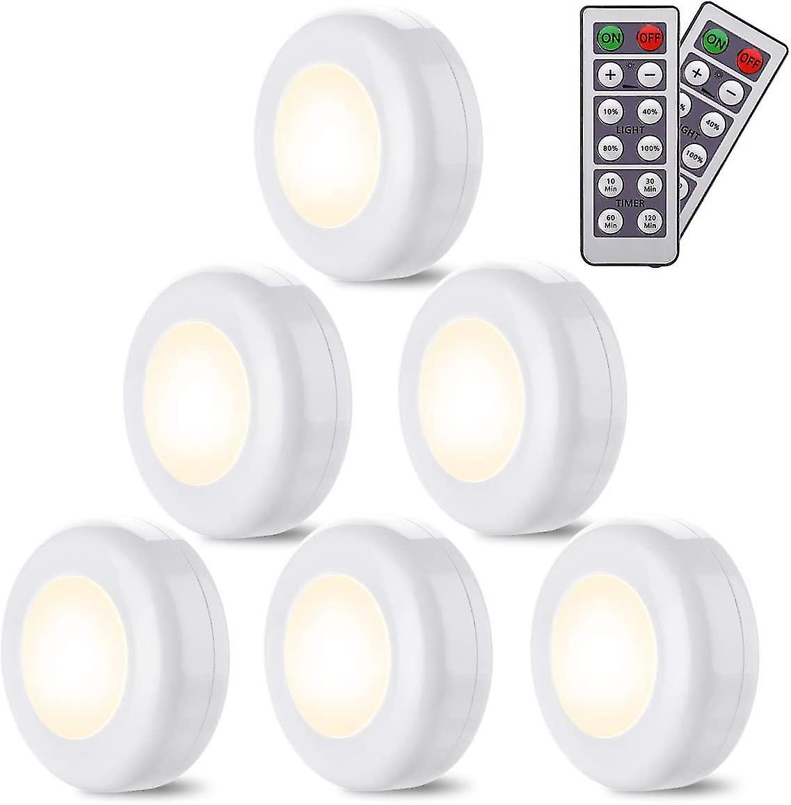 Closet/cabinet Lights， 6pcs Led Lights Cordless Warm White 4000k Dimmable， Battery Operated With Touch And Remote