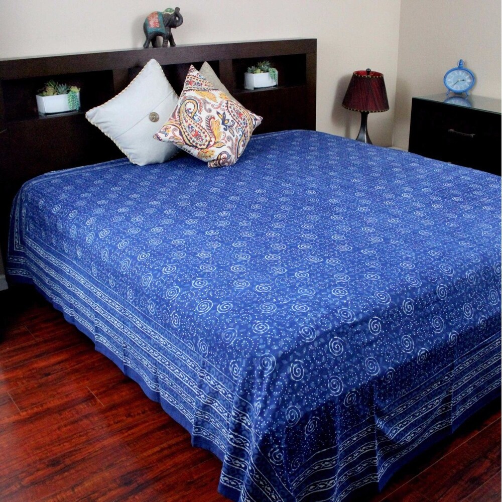 Cotton Dabu Indian Tapestry Wall Hanging Tablecloth Bed sheet Twin Full Queen Indigo Blue