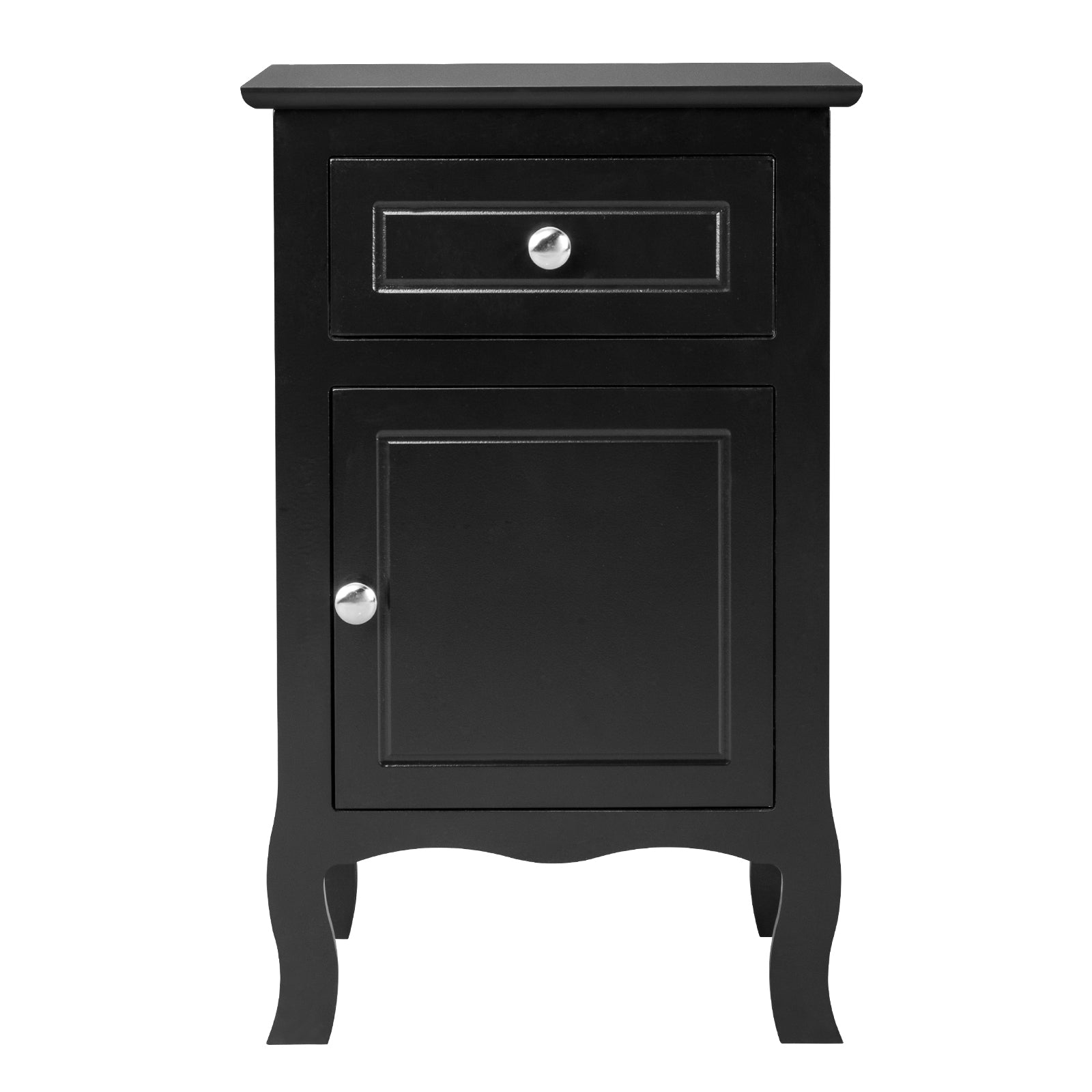 Set of 2 Nightstand Bedroom Bedside Table with Drawer and Cabinet Storage, Country Style Night End Table with Mental Handle, Suitable for Living Room Bedroom, Black