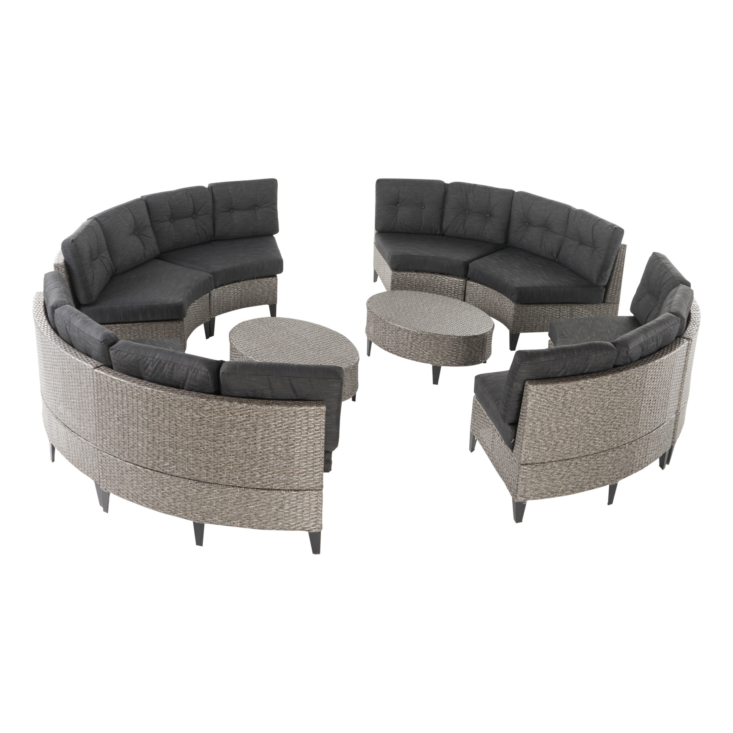 Currituck Outdoor 10 Piece Mixed Black Wicker Sofa Set with Dark Grey Water Resistant Fabric Cushions